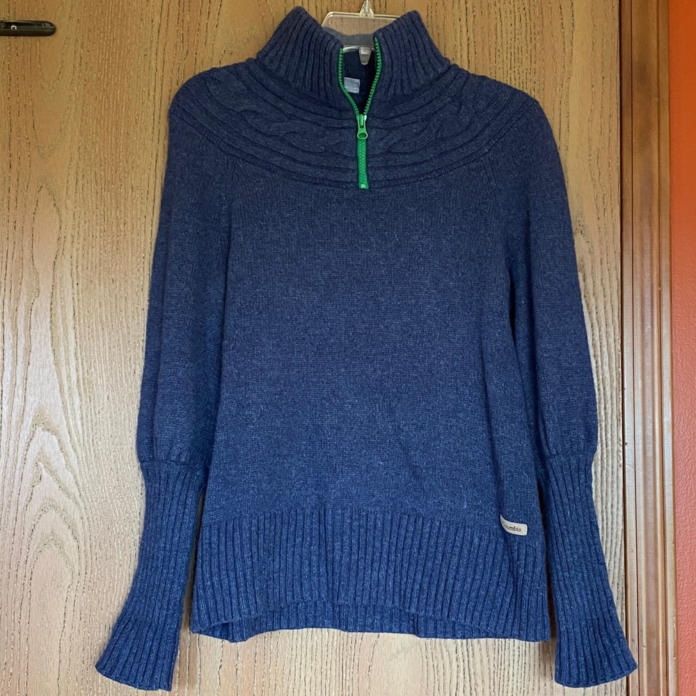 Columbia Women’s 1/4 Zip Donna Maglione Taglia Sweater w/ Green Zipper Detail